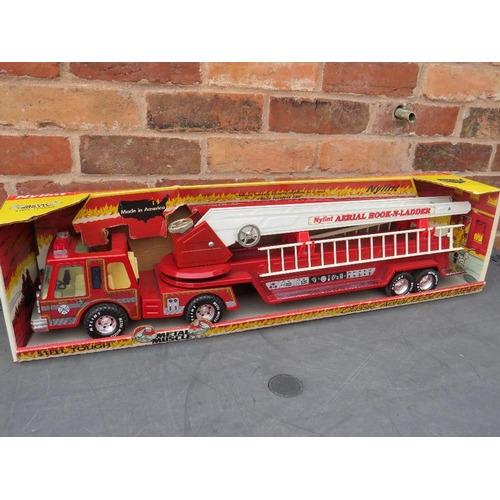 108 - A LARGE MYLINT NO540 STEEL BODIED AERIAL HOOK 'N' LADDER FIRE ENGINE IN BOX, TOGETHER WITH A LARGE P... 