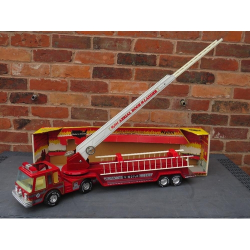 108 - A LARGE MYLINT NO540 STEEL BODIED AERIAL HOOK 'N' LADDER FIRE ENGINE IN BOX, TOGETHER WITH A LARGE P... 