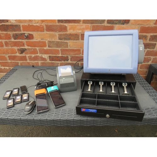 117 - A SELECTION OF POINT OF SALE EQUIPMENT TO INCLUDE A POSLIGNE CASH TERMINAL, TWO SUNMI V2 TERMINALS W... 