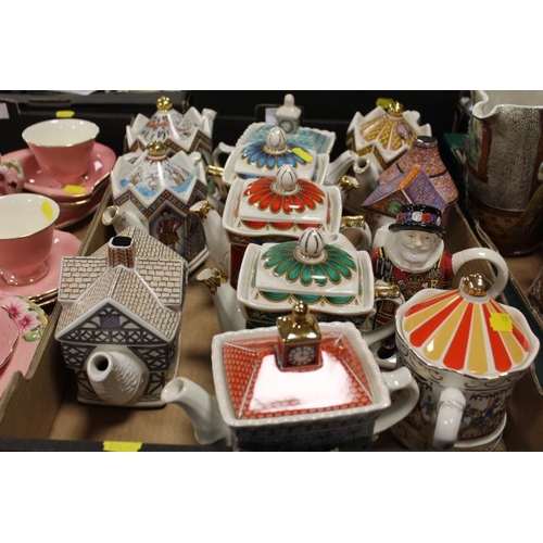 123 - A TRAY OF ASSORTED COLLECTABLE SADDLER TEA POTS