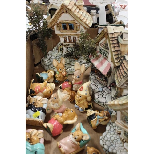 133 - A TRAY OF ASSORTED PENDELFIN RABBIT FIGURES AND HOUSE DISPLAYS