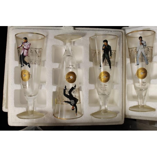 150 - A SET OF ELVIS  HIGH BALL GLASSES WITH WOODEN DISPLAY STAND