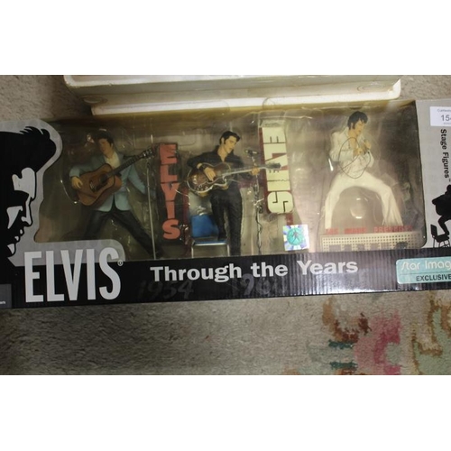 154 - A MCFARLANE TOYS ELVIS THROUGH THE YEARS MODELS TOGETHER WITH A ELVIS CUCKOO CLOCK