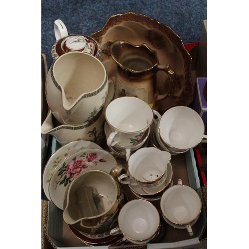 161 - FOUR TRAYS OF ASSORTED CERAMICS & GLASS TO INCLUDE ANIMAL FIGURES