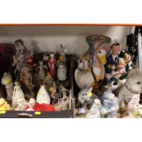 216 - TWO TRAYS OF CERAMIC FIGURINES ETC