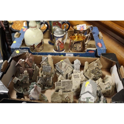 226 - A TRAY OF COLLECTABLE BEER STEINS TOGETHER WITH SMALL TRAY OF LILLIPUT LANE COTTAGES