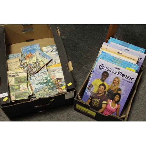 241 - A TRAY OF ASSORTED VINTAGE LADYBIRD BOOKS TOGETHER WITH A TRAY OF BLUE PETER ANNUALS