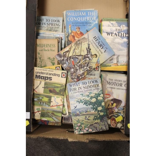 241 - A TRAY OF ASSORTED VINTAGE LADYBIRD BOOKS TOGETHER WITH A TRAY OF BLUE PETER ANNUALS