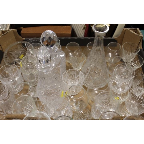 81 - TWO TRAYS OF ASSORTED GLASSWARE TO INCLUDE A DECANTER