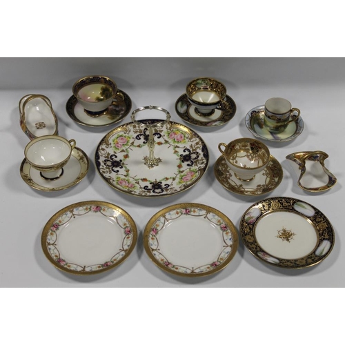 96 - A COLLECTION OF NORITAKE CERAMICS, comprising a cake plate, five assorted cabinet cups and saucers, ... 