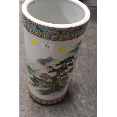 245 - A CHINESE CERAMIC UMBRELLA STAND WITH SIX CHARACTER MARK TO BASE