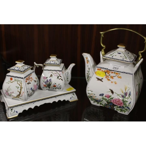 262 - FRANKLIN MINT TEA POT. MILK. SUGAR ON STANDS