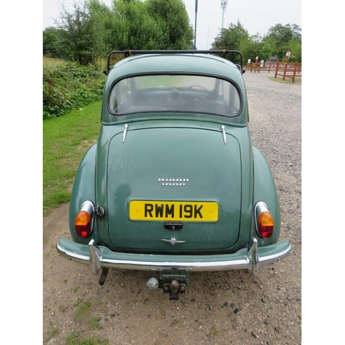 598 - A GREEN 1971 MORRIS MINOR 1000 HISTORIC VEHICLE 'RMW 19K', petrol, 1098cc, single key, V5C log book ... 