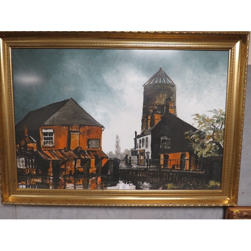 23 - A FRAMED AND GLAZED IMPRESSIONIST OIL ON BOARD OF THE WINDMILL AT BROADEYE IN STAFFORD SIGNED LOWER ... 