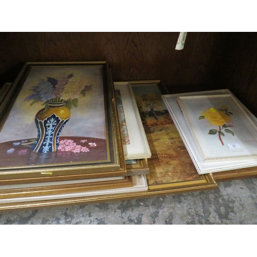 50 - A COLLECTION OF ASSORTED PRINTS TO INC FLORAL OIL ON BOARD