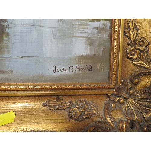 51 - A GILT FRAMED IMPRESSIONIST OIL ON CANVAS OF A HOUSE BY A MILL POND BY JACK MOULD