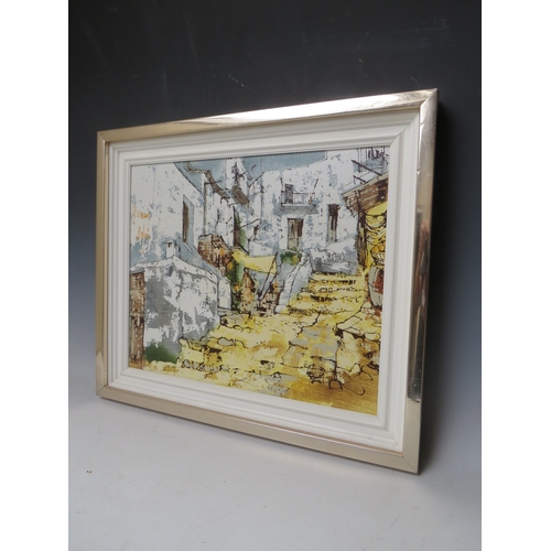 5 - BERNARD DUFOUR (XX). French school, small continental village square, signed mid to upper left, oil ... 