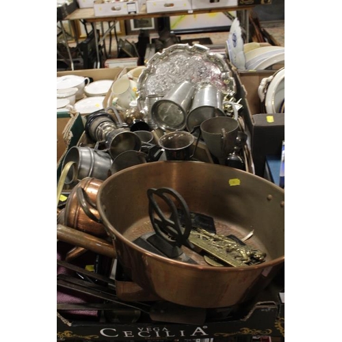 108 - TWO SMALL TRAYS OF ASSORTED METAL WARE TO INCLUDE PLOUGHING MEMORABILIA