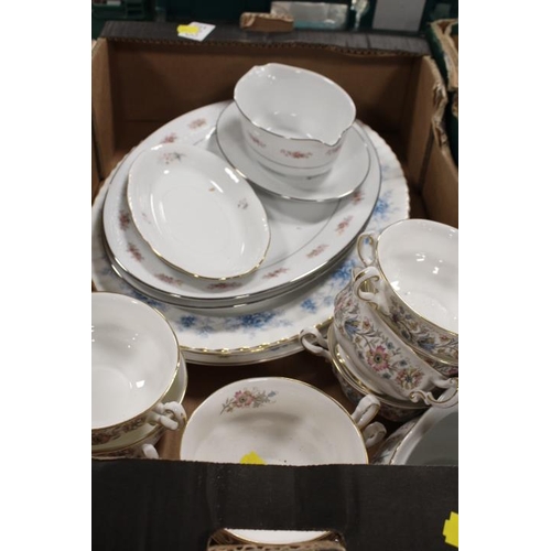 109 - THREE TRAYS OF CERAMICS TO INCLUDE ROYAL DOULTON VOGUE