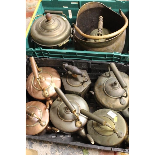 138 - TWO TRAYS OF COPPER KETTLES / URNS ETC