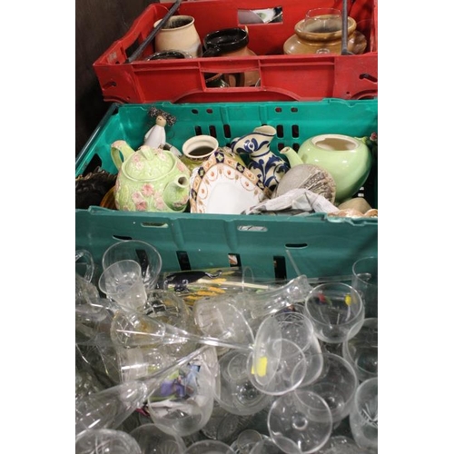 146 - THREE TRAYS OF ASSORTED CERAMICS AND GLASS TO INCLUDE OWL FIGURES