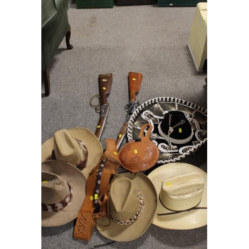 149 - A QUANTITY OF HATS AND ACCESSORIES TO INCLUDE A CUSTOM MADE BEE HATS SUEDE LEATHER EXAMPLE SIZE MEDI... 