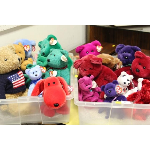 174 - TWO TRAYS OF TY BEANIES BEARS ETC