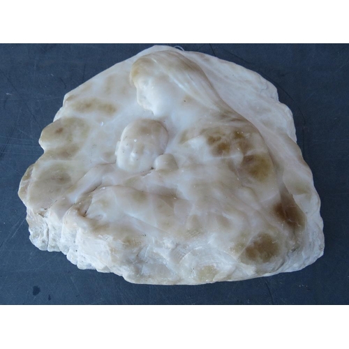 256 - AN ALABASTER MADONNA AND CHILD WALL HANGING SCULPTURE