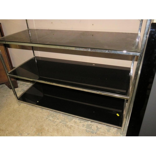 812 - A MODERN GLASS AND CHROME OPEN BOOKCASE / STAND - W 100 cm