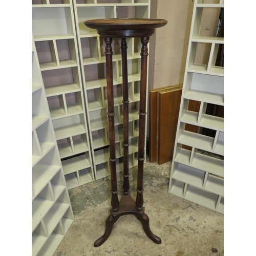 813 - FOUR SETS OF MODERN SHELVES AND A TORCHERE STAND (5)