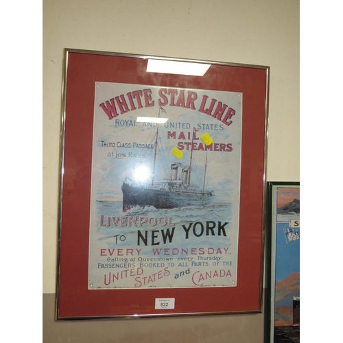 822 - A PAIR OF REPRODUCTION SAILING POSTERS PLUS AN L.M.S. POSTER (3)