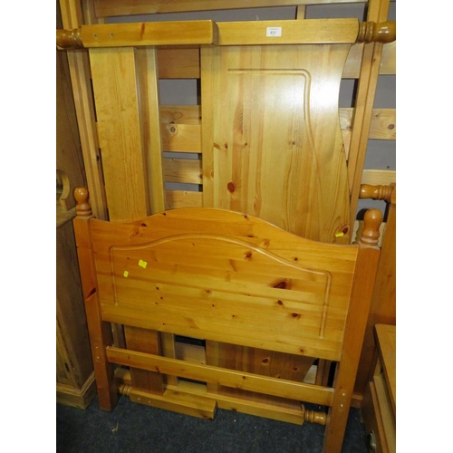 831 - A HONEY PINE DOUBLE AND SINGLE BED FRAMES