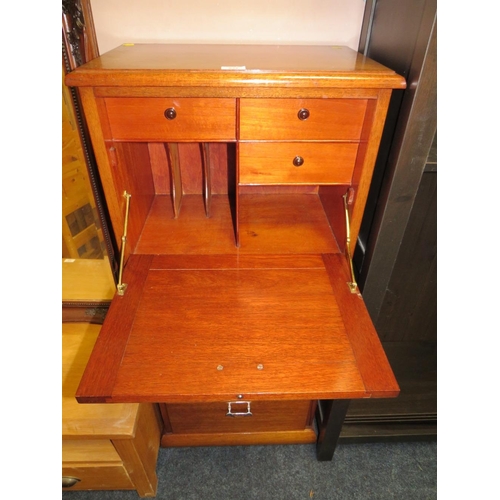 834 - A VINTAGE MAHOGANY WRITING DESK / CHEST - H 124 cm, W 53 cm