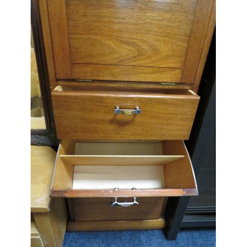 834 - A VINTAGE MAHOGANY WRITING DESK / CHEST - H 124 cm, W 53 cm