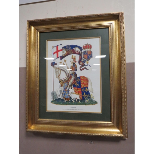 841 - A MODERN FRAMED BATTLE OF BOSWORTH FIELD PRINT WITH TWO RICHARD III PRINTS AND TWO OLD LONDON PICTUR... 