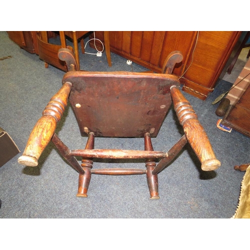 857 - A TRADITIONAL KITCHEN ARMCHAIR (REDUCED), TOGETHER WITH AN ANTIQUE OAK CHAIR