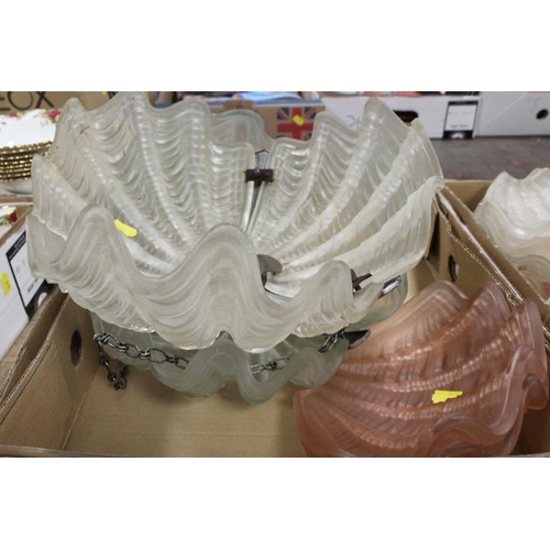 86 - TWO TRAYS OF ASSORTED CLAM SHELL STYLE FROSTED GLASS LIGHT FITTINGS