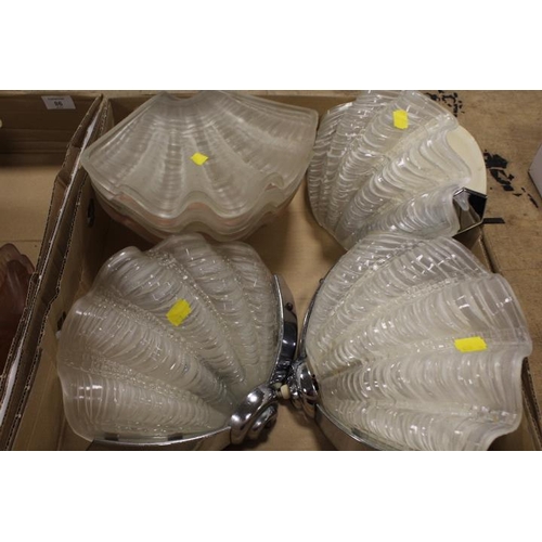 86 - TWO TRAYS OF ASSORTED CLAM SHELL STYLE FROSTED GLASS LIGHT FITTINGS