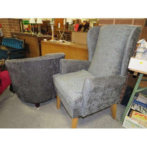 871 - A MODERN ARMCHAIR AND  TUB CHAIR