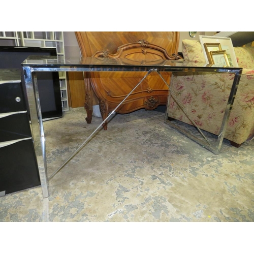 873 - A MODERN GLASS TOP DESK PLUS A SMALL FILING CABINET