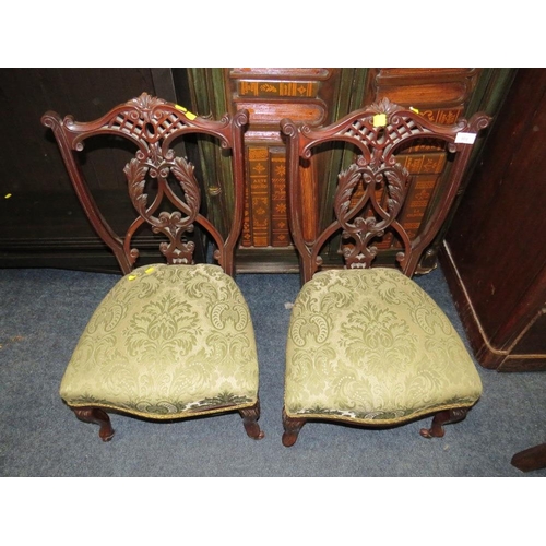 908 - A PAIR OF MAHOGANY OCCASIONAL CHAIRS