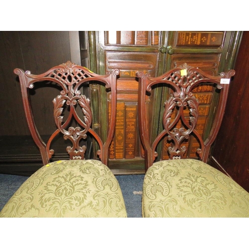 908 - A PAIR OF MAHOGANY OCCASIONAL CHAIRS