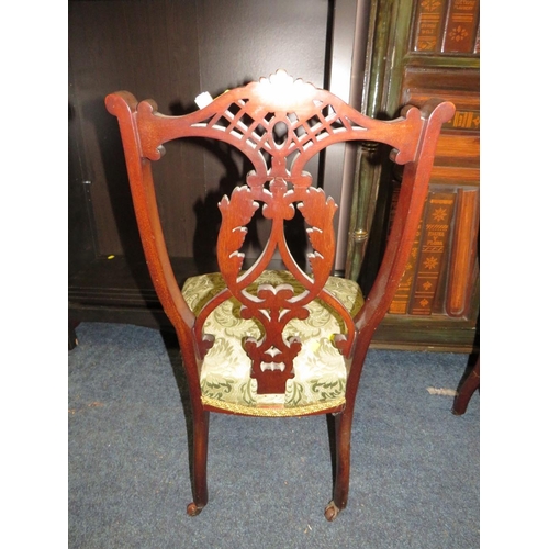 908 - A PAIR OF MAHOGANY OCCASIONAL CHAIRS