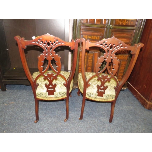 908 - A PAIR OF MAHOGANY OCCASIONAL CHAIRS