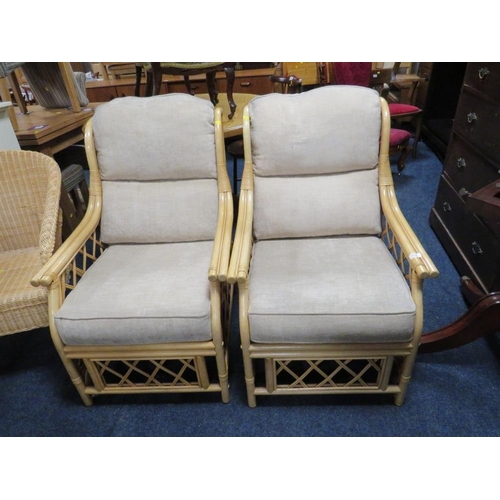 912 - A PAIR OF MODERN CONSERVATORY CHAIRS PLUS A PAIR OF WICKER CHAIRS (4)