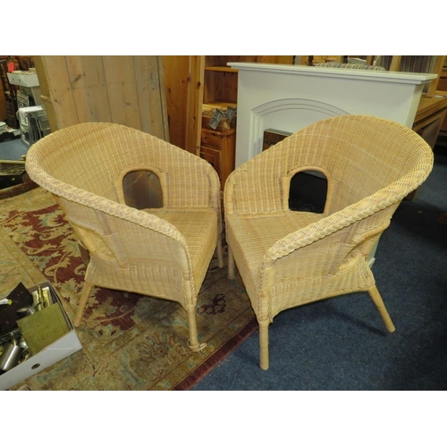 912 - A PAIR OF MODERN CONSERVATORY CHAIRS PLUS A PAIR OF WICKER CHAIRS (4)