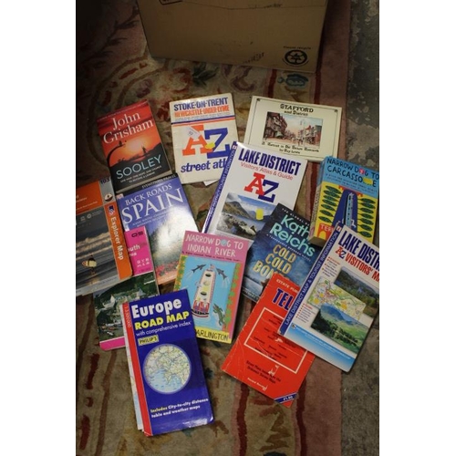 92 - A BOX OF BOOKS ETC TO INCLUDE A-Z STREET ATLAS