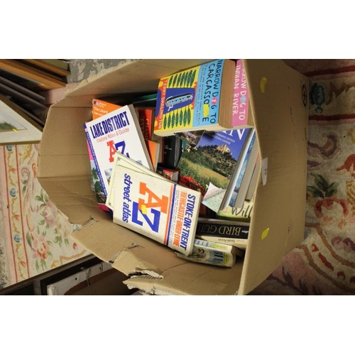 92 - A BOX OF BOOKS ETC TO INCLUDE A-Z STREET ATLAS