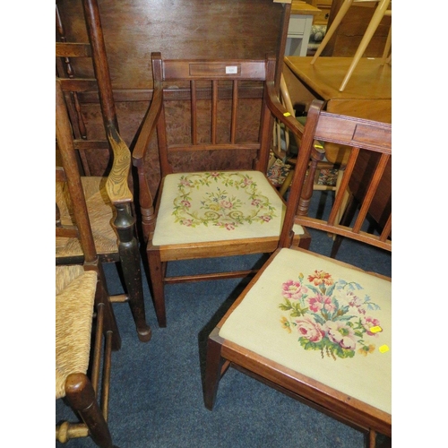 920 - THREE LANCASHIRE OAK SPINDLE BACK DINING CHAIRS TOGETHER WITH THREE GEORGIAN MAHOGANY DINING CHAIRS ... 