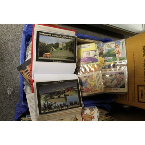 282 - FOUR TRAYS OF ASSORTED POSTCARDS, CIGARETTE CARDS, ETC TOGETHER WITH A BOX OF BLACK COUNTRY ANNUALS